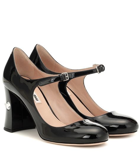 Black Nappa Leather Mary Jane Pumps .